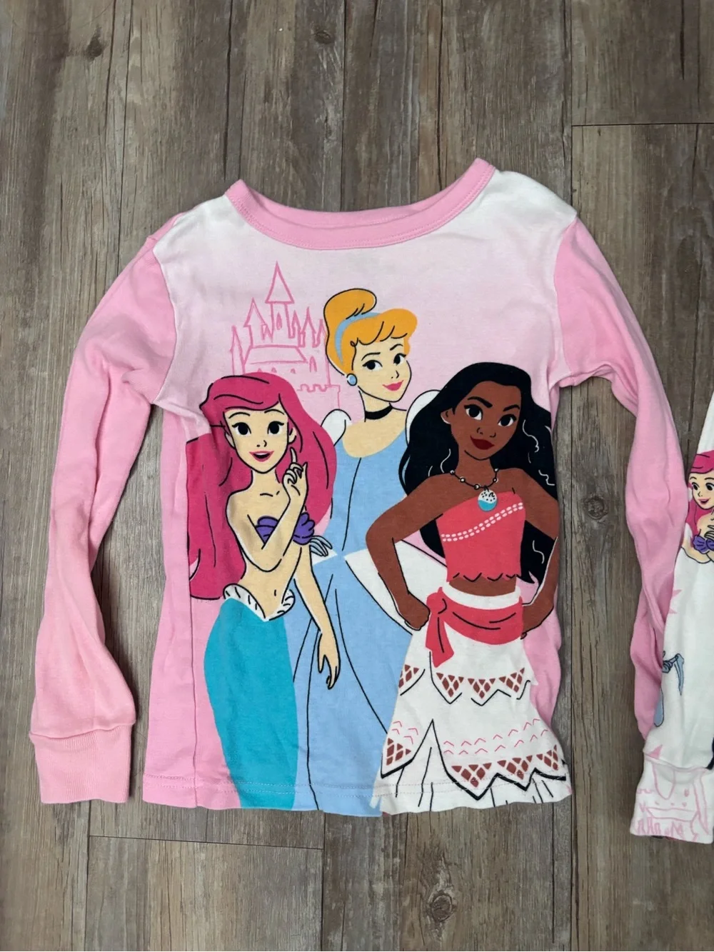 2 Disney Girls Long Sleeve Princess Pajama Tops in Pink and White